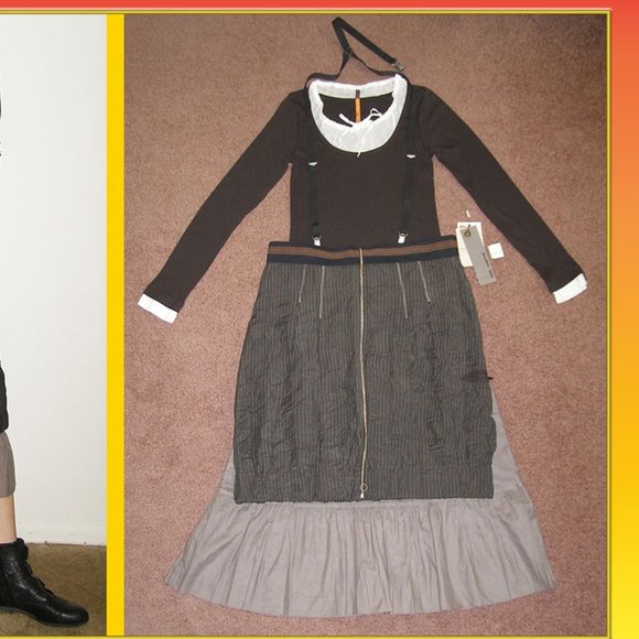 NEW RARE Cop Copine Peasant Dress Outfit M 8 Skirt Suspenders 3pc Boho Steampunk - Picture 2 of 13